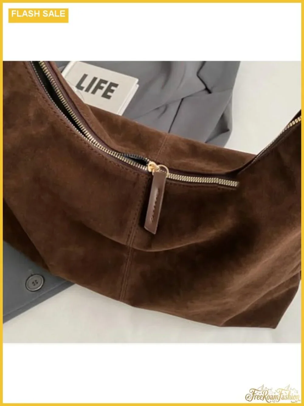 Faux Suede Tote Hobo Bag Women Shoulder Purse Crescent Handbag